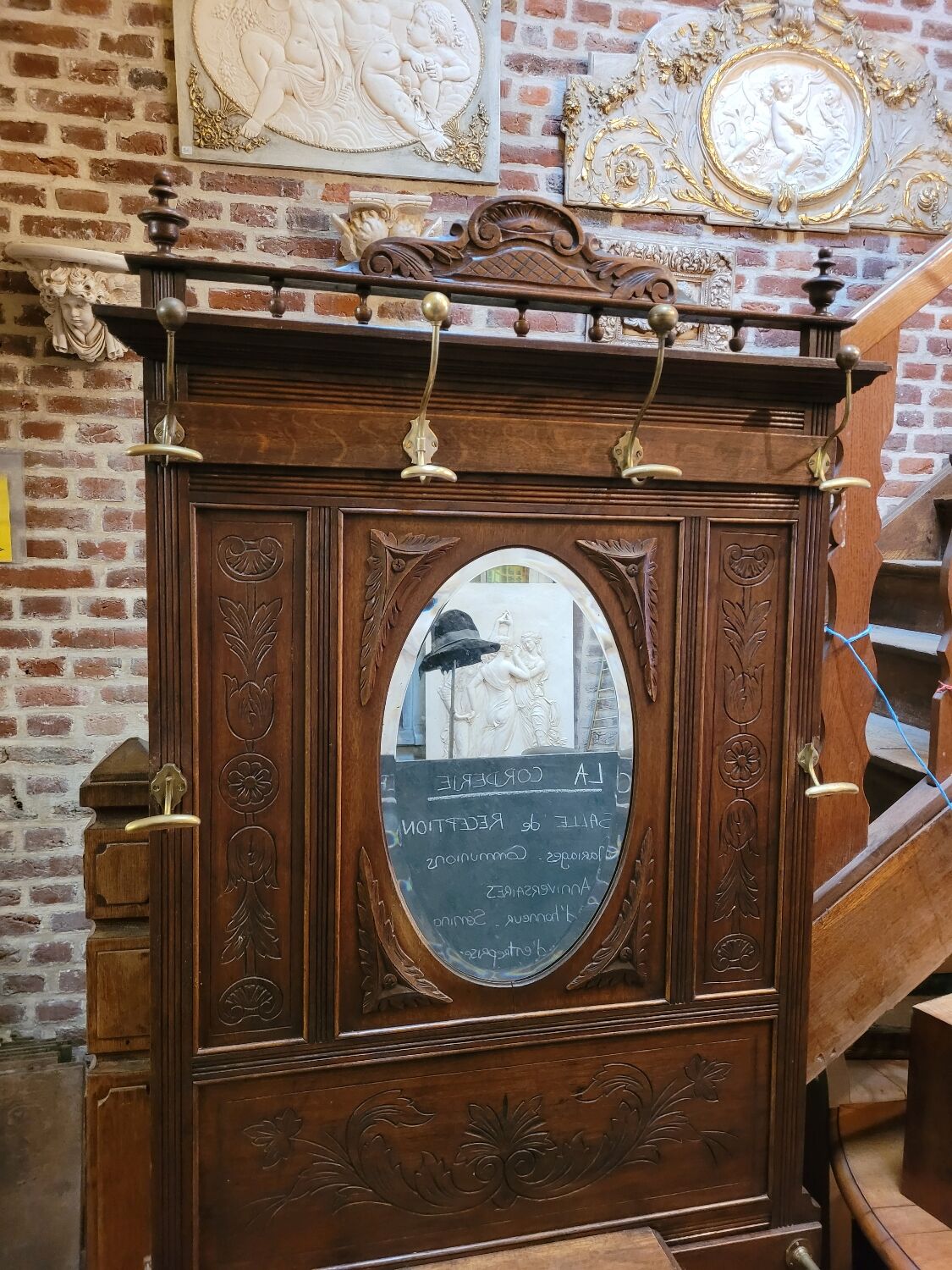 Old oak cloakroom or coat rack