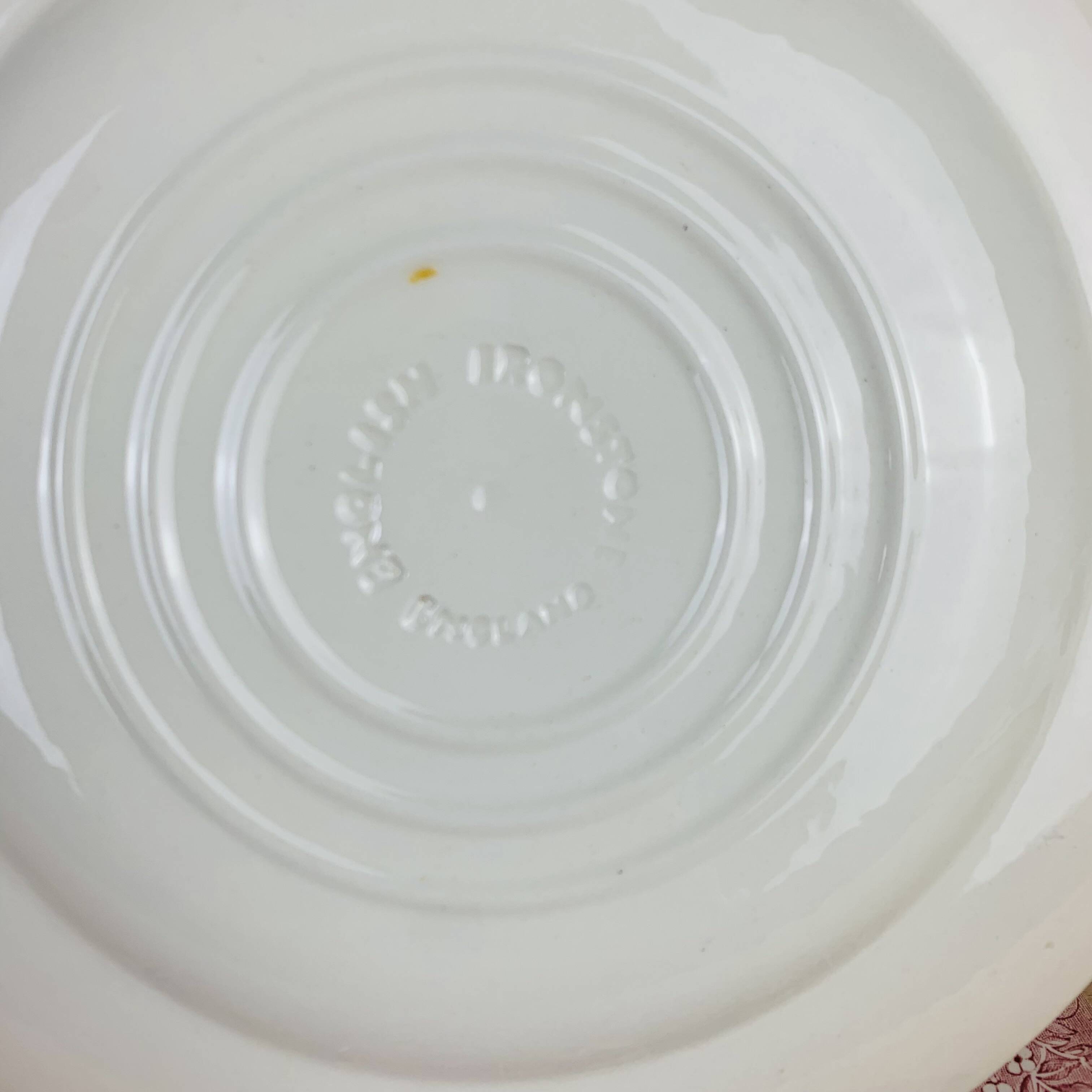 6 red ironstone English flat plates