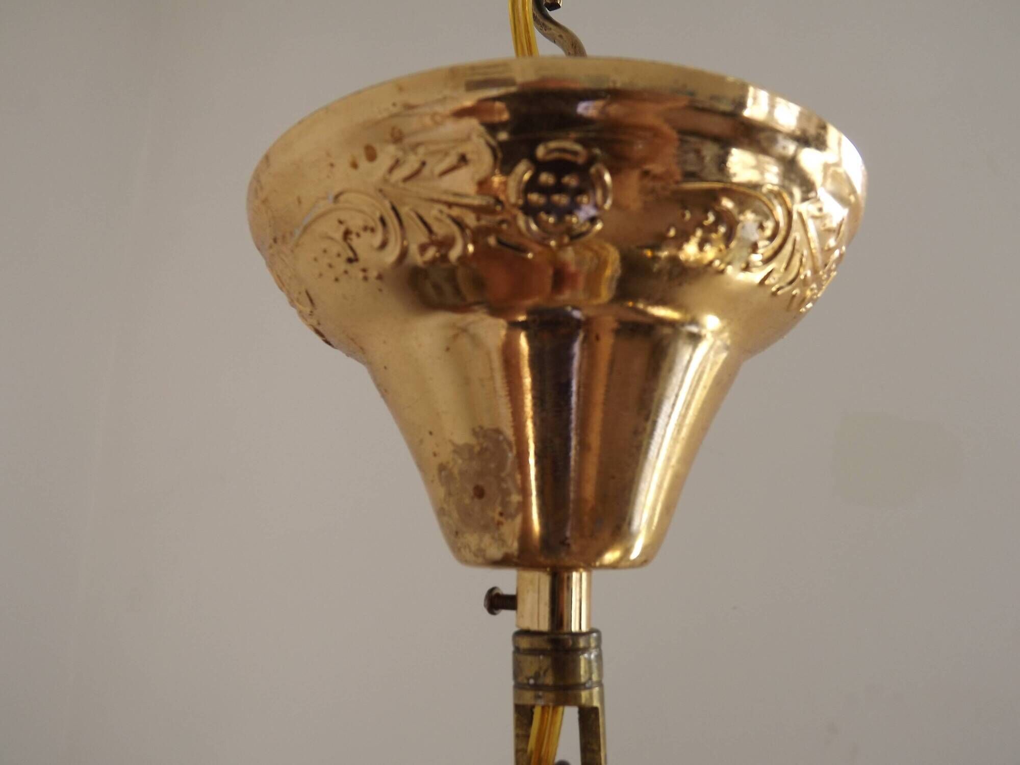 Vintage Gold Metal 5-Light Chandelier – Crystal Beads & Glass Prisms