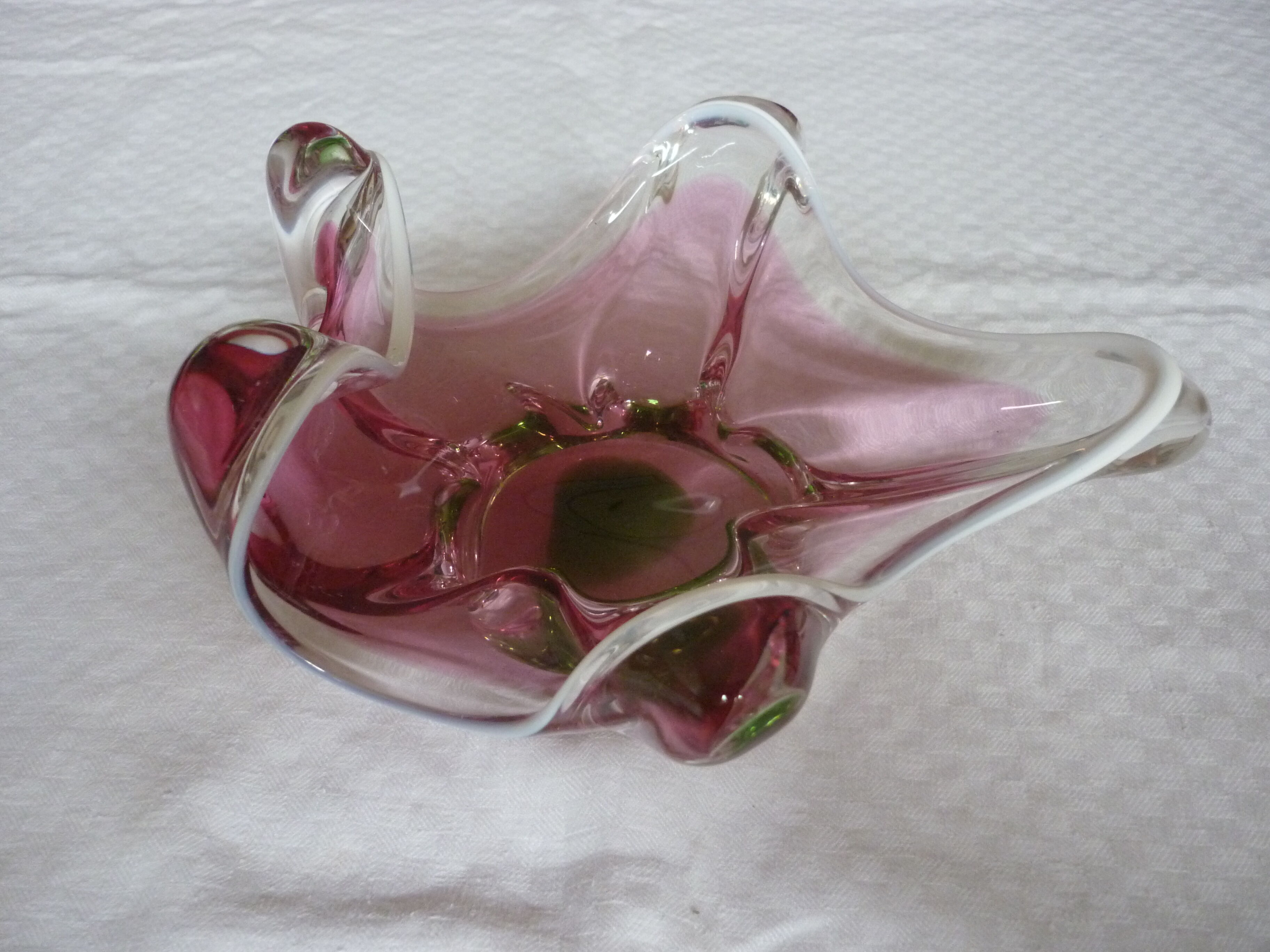 Empty pocket cut pink and green style glass murano