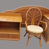 Rattan room, desk, suitcase door, headboard, 2 bedside tables, a chair