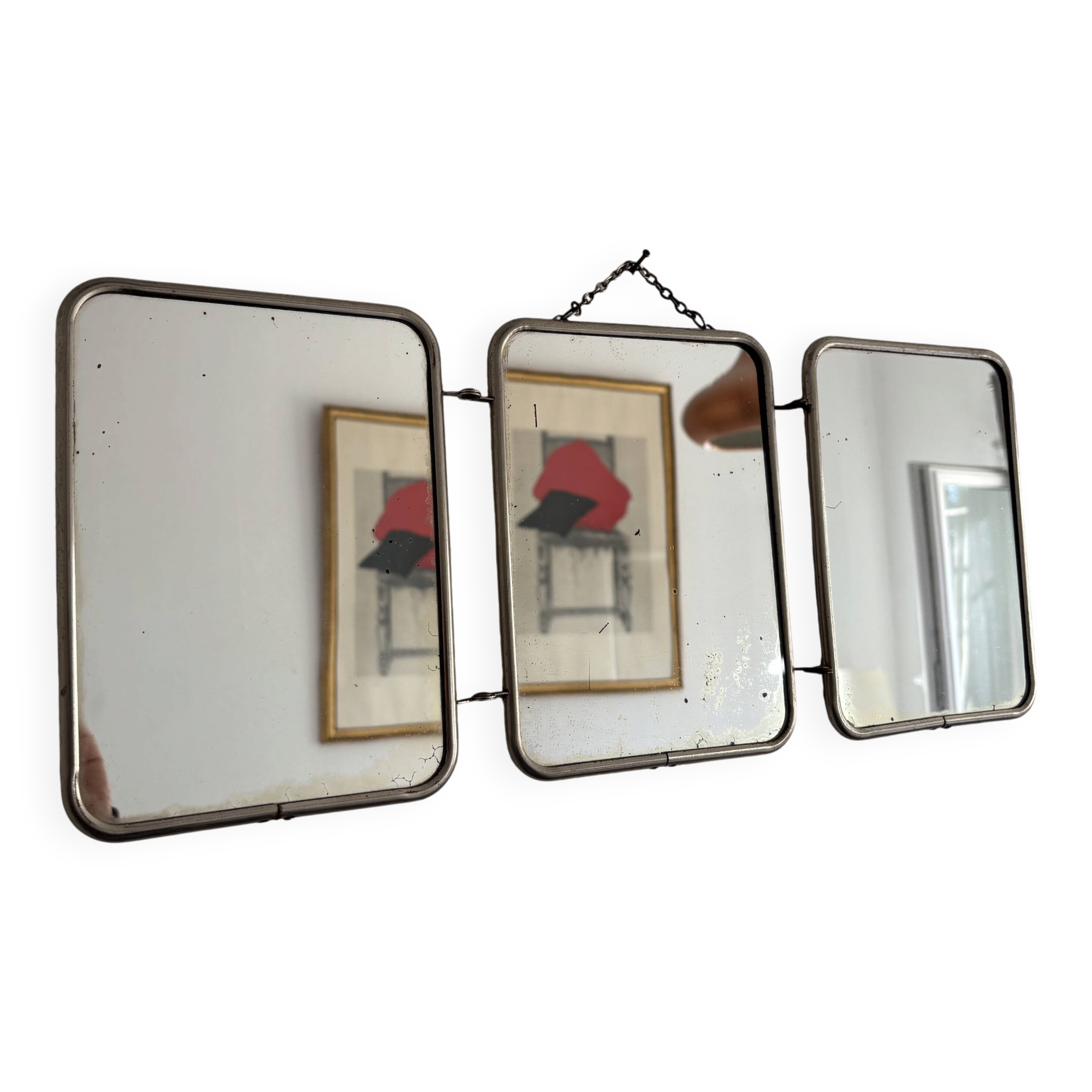 Vintage 1960 triptych mirror barber faux crocodile blue beard - 20 x