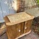 Small accent table / Art Deco bedside table in solid oak and beige marble