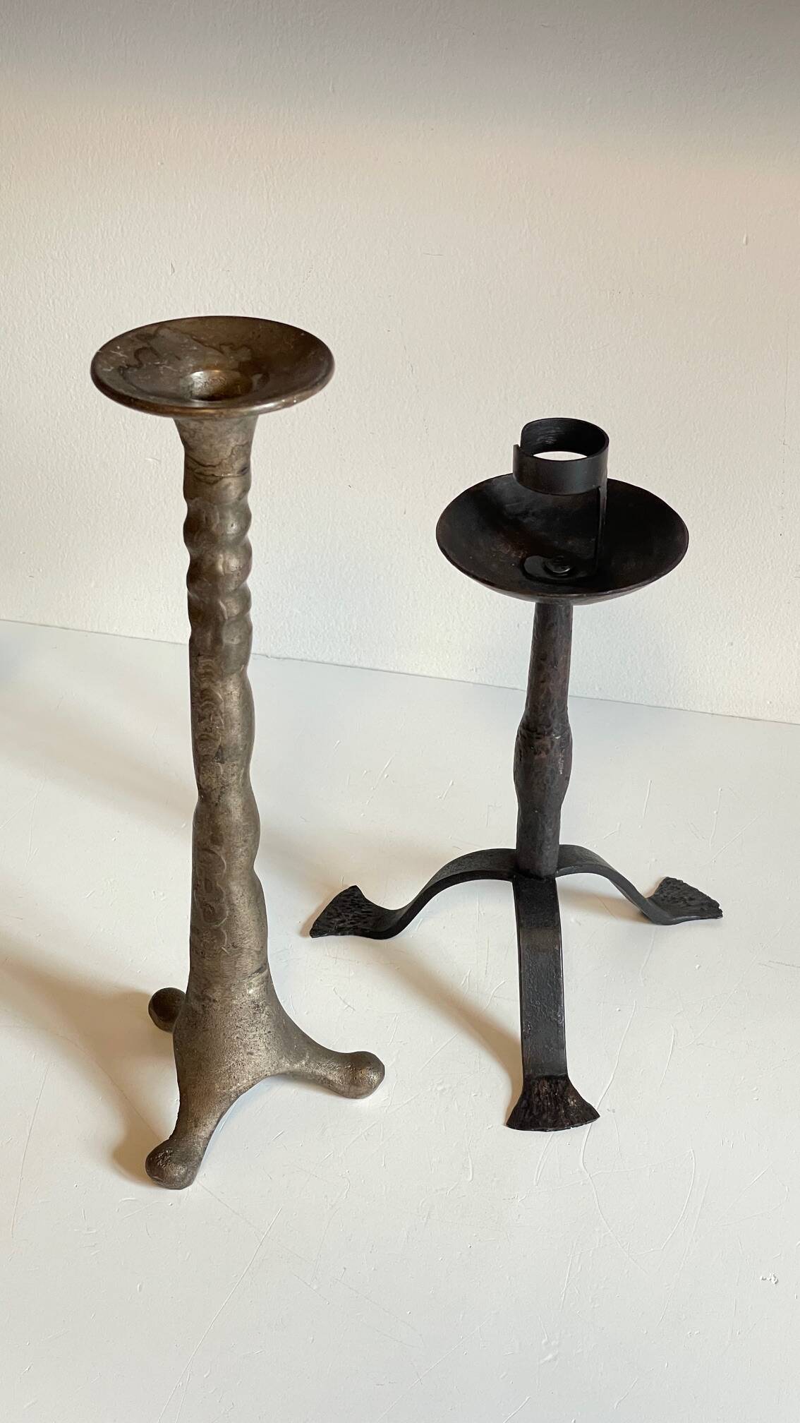 Pair of Brutalist Vintage Steel Candlesticks