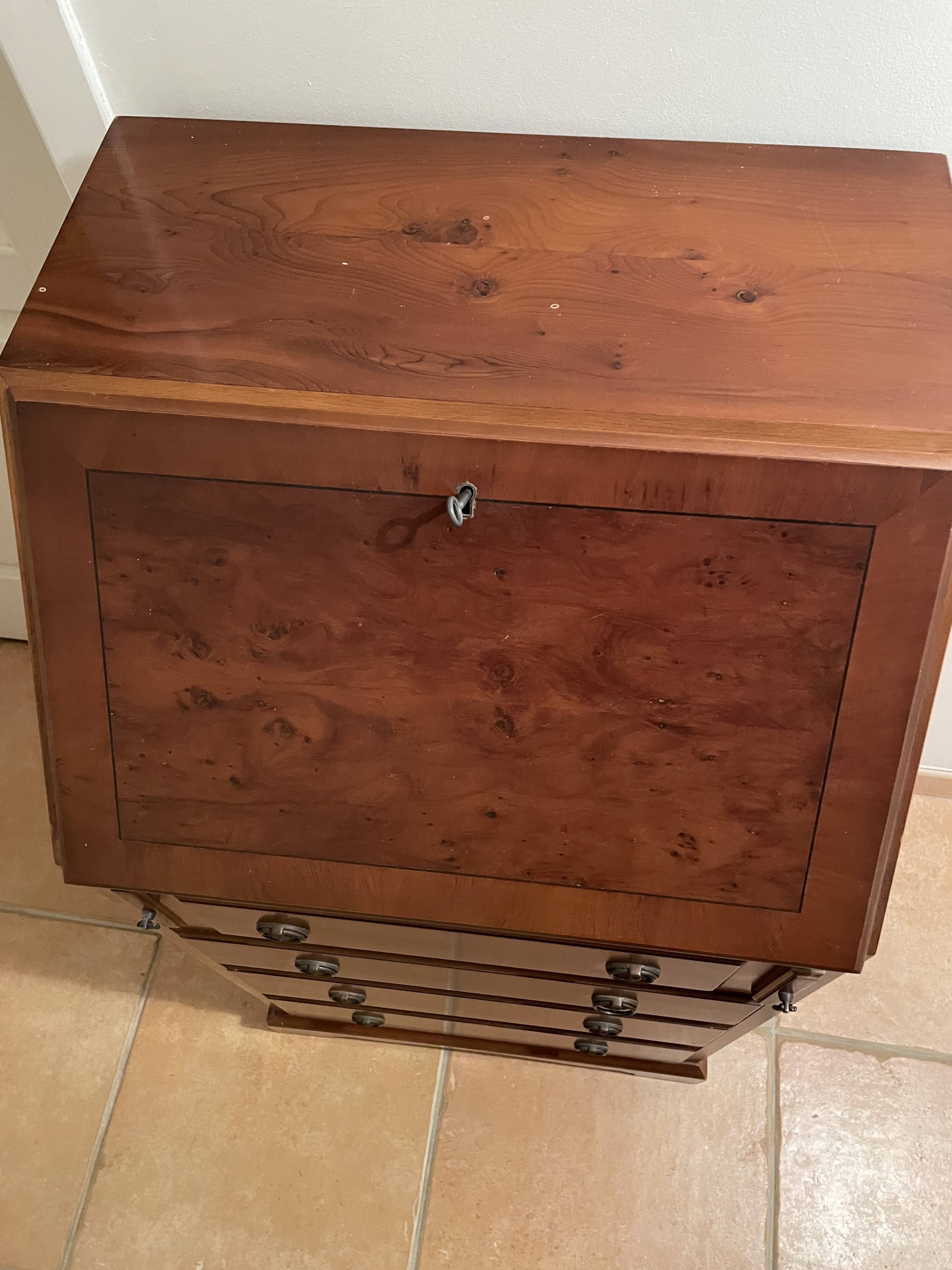 Secretary with a burr elm finish — English manufacture Rosjohn