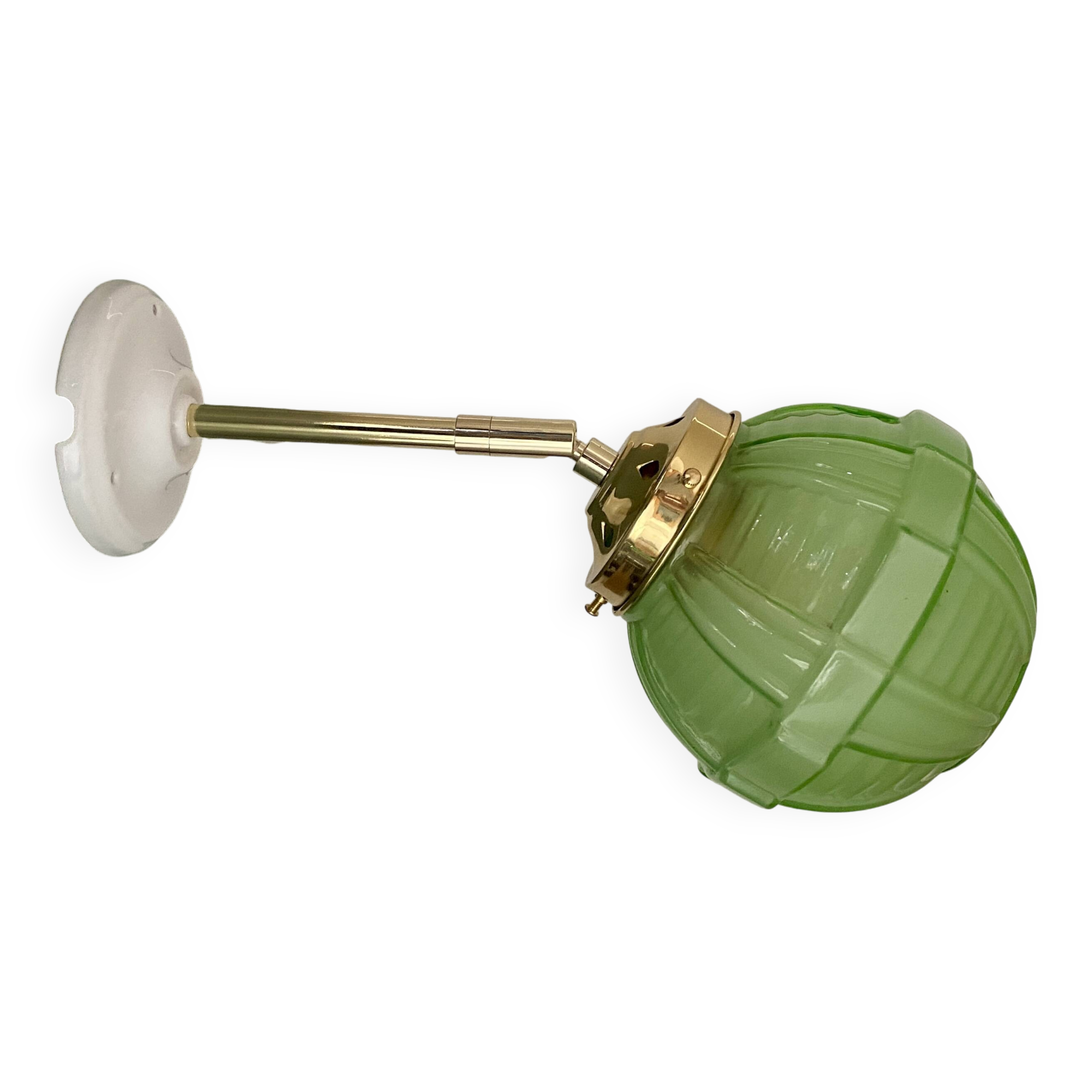Vintage art deco globe wall light in green glass