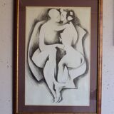 Large framed ink drawing – Embracing couple