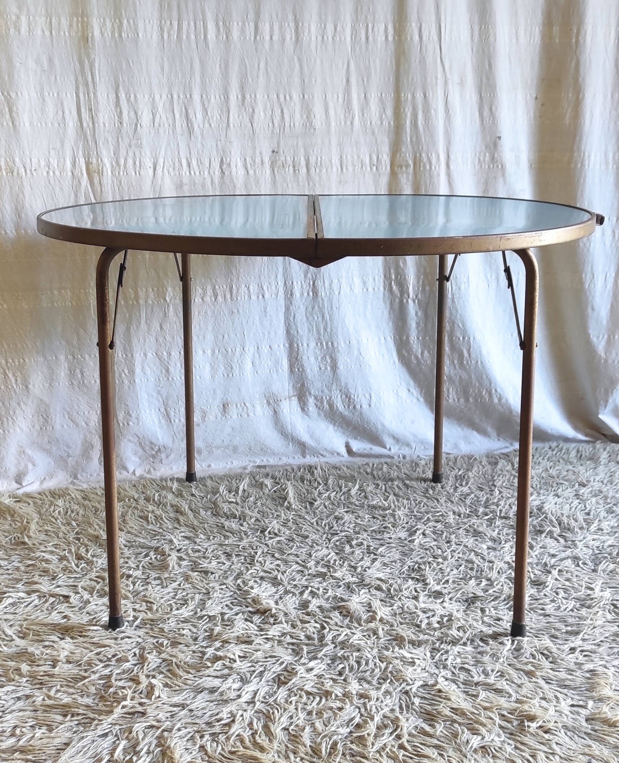 Folding metal and formica table in blue - 1960s/70s
