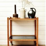 Rolling side table smoked mirror trays