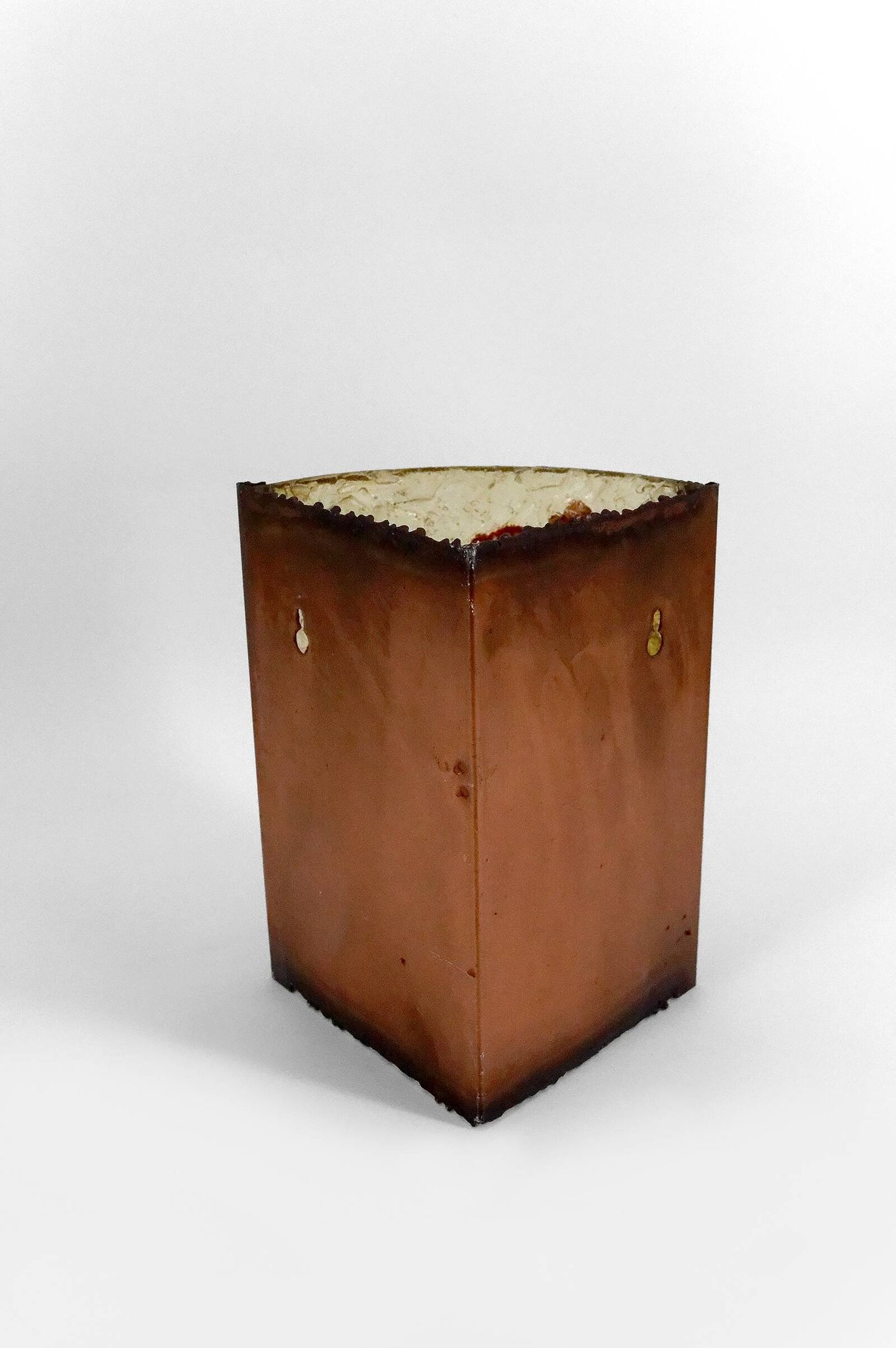 Corner wall light from the potters of Accolay in patinated copper and fractal resin,