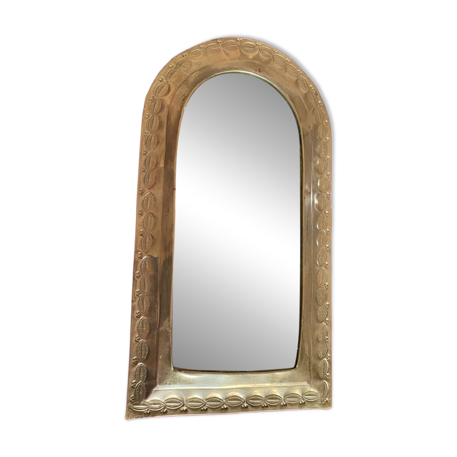 Ethnic brass mirror crafted in the 1980s.