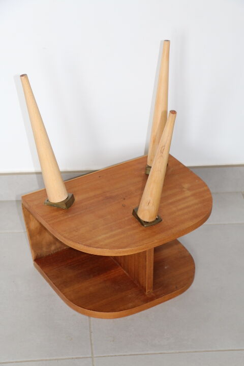 Oak-plated tripod bedside table 1950