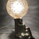 Vintage Pierrot bedside lamp from the 70s, porcelain, inlaid glass globe