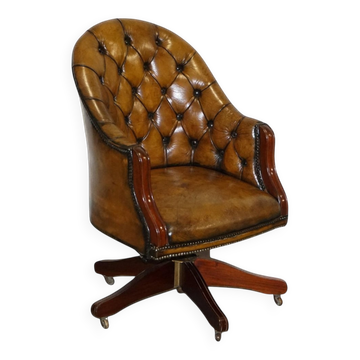 Antique Chesterfield Office Chair in Hand-Dyed Leather in Georgian Style