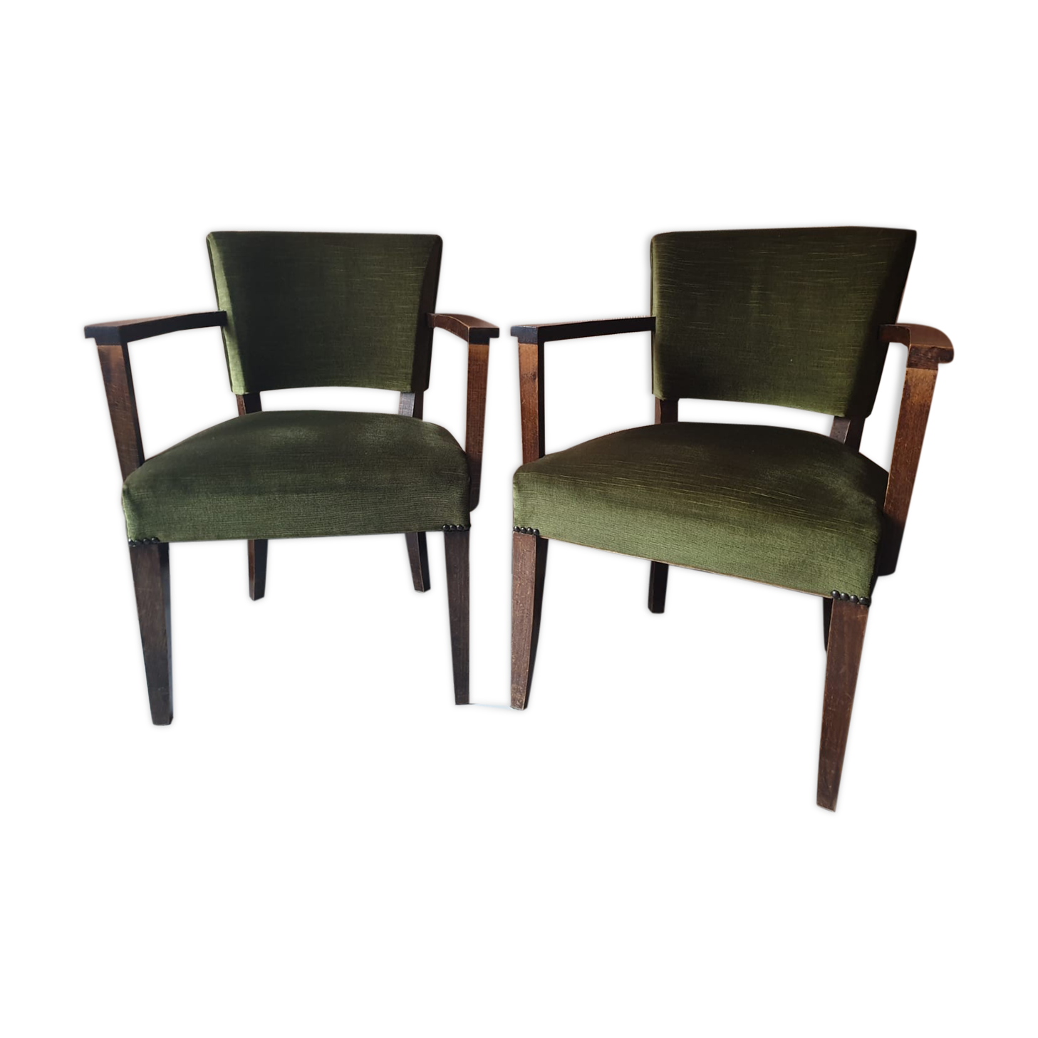 Pair of bridges in green velvet and dark wood