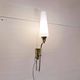Pair of tall brass and white opaline sconces, mid-century France