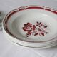 Set of 4 hollow plates Badonviller, red, vintage French, authentic, rare, countryside