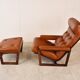 Vintage leather armchair with hocker, 1970s