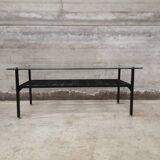 table basse fer forgé verre laiton vintage 1950
