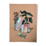 Painting A4 Pottery and green plants