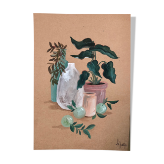 Painting A4 Pottery and green plants