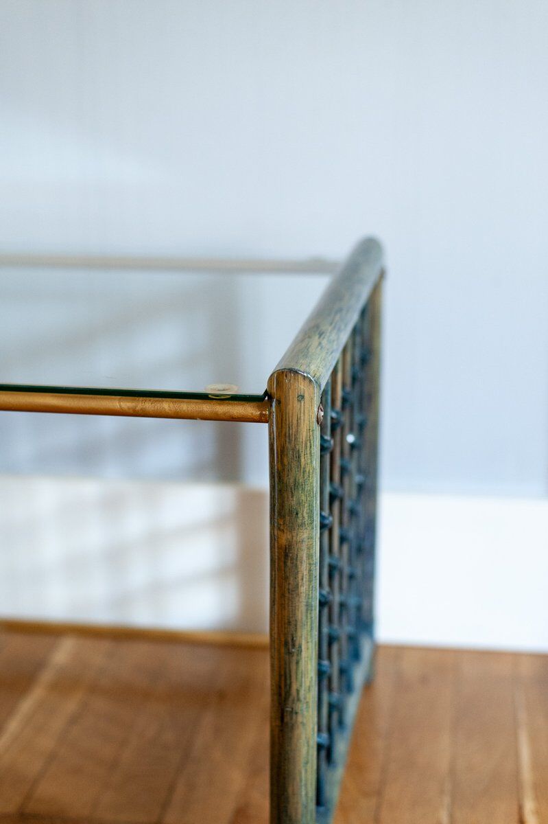 Vintage nesting tables in bamboo with glass top by Gallotti & Radice, 1970, set of 3.