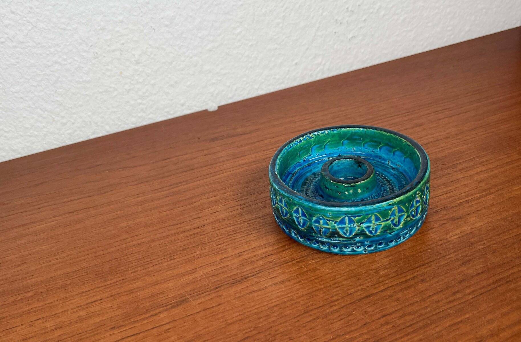 Mid-Century Modern Rimini Blu Pottery Candleholder by Aldo Londi for Bitossi, Italy, 1960s