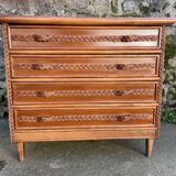 Wooden and rattan chest of drawers with woven handles