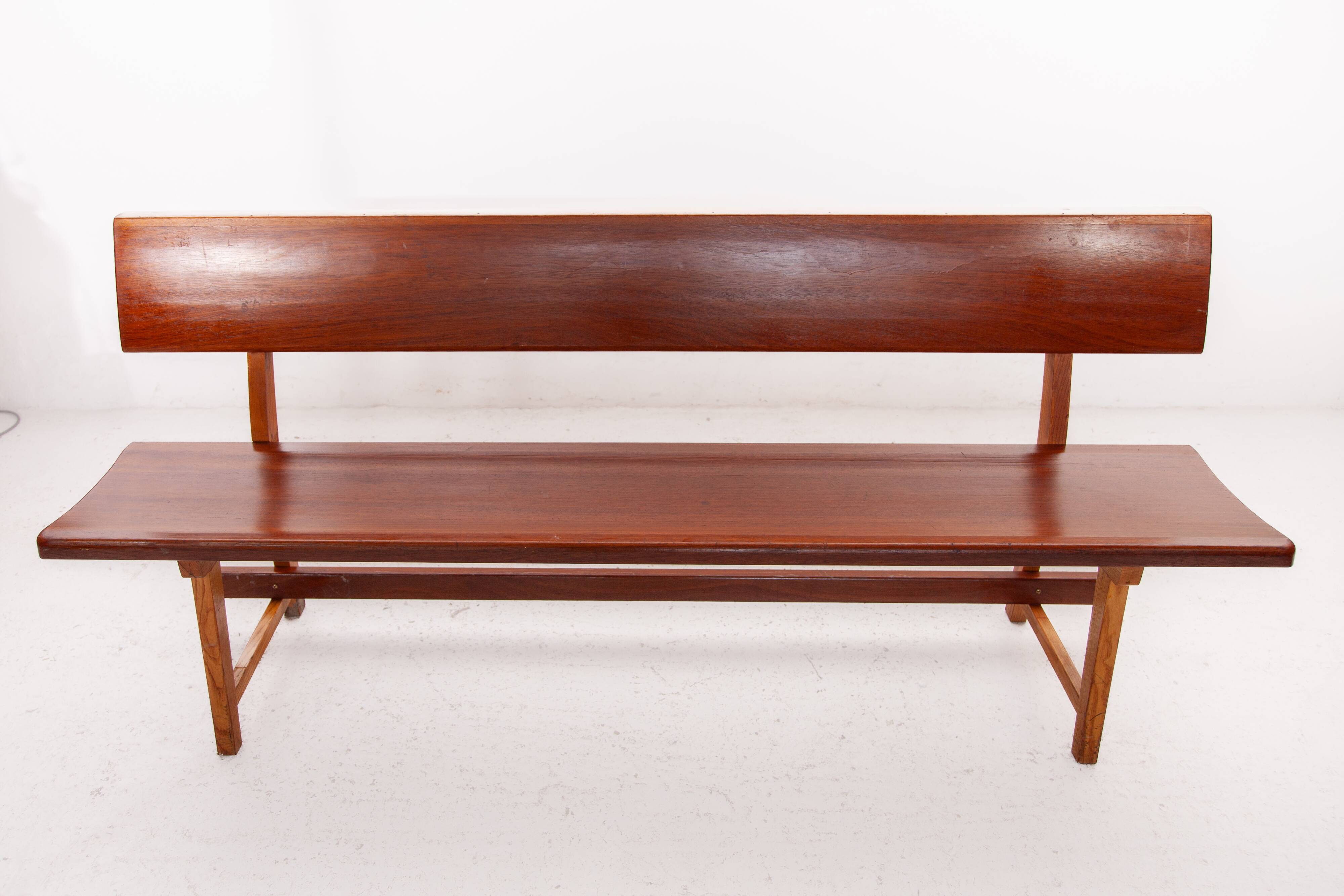 Large Solid Wooden Bench,1960s, Belgium