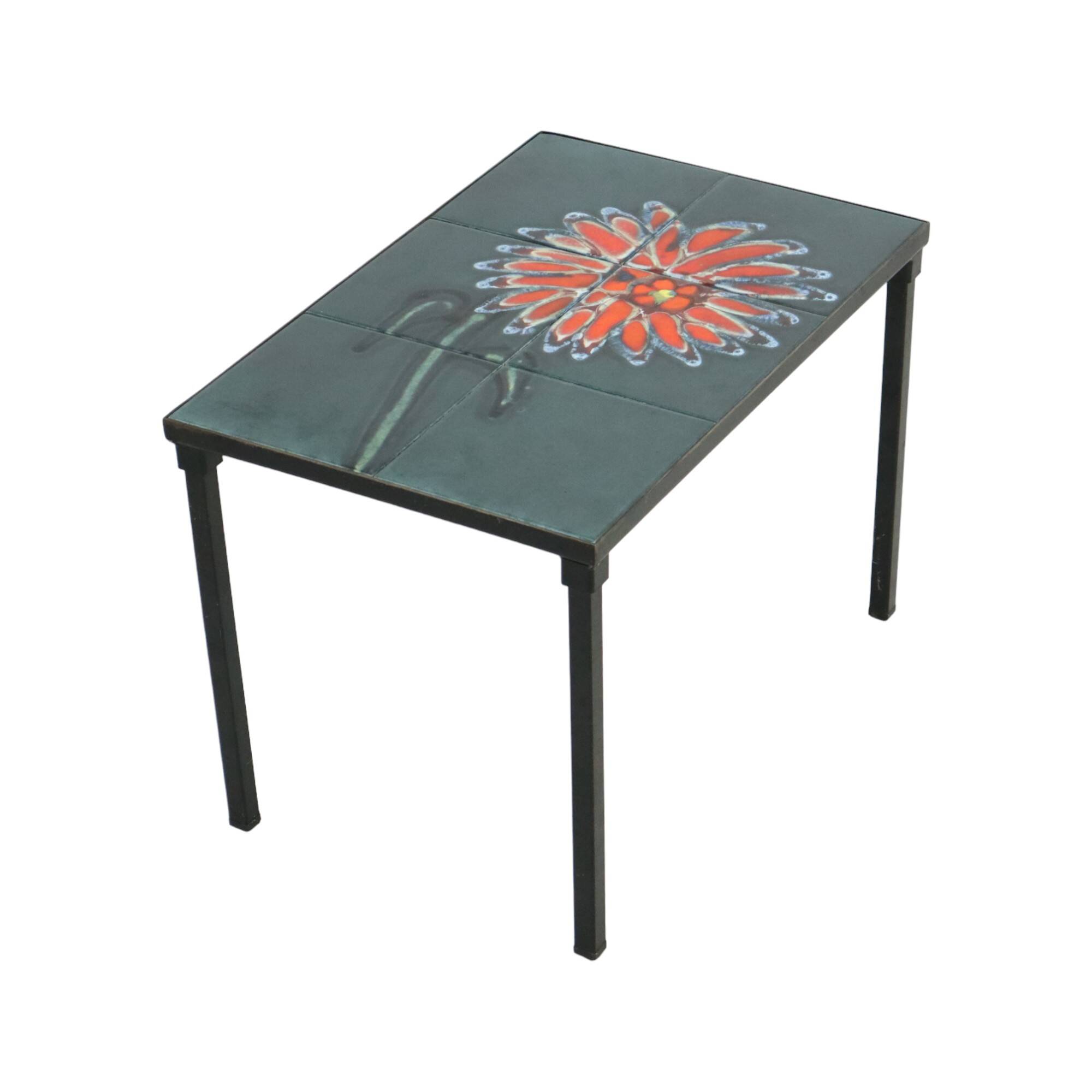 Small Ceramic Tile Table Adri Design Orange Abstract Flower 47cm