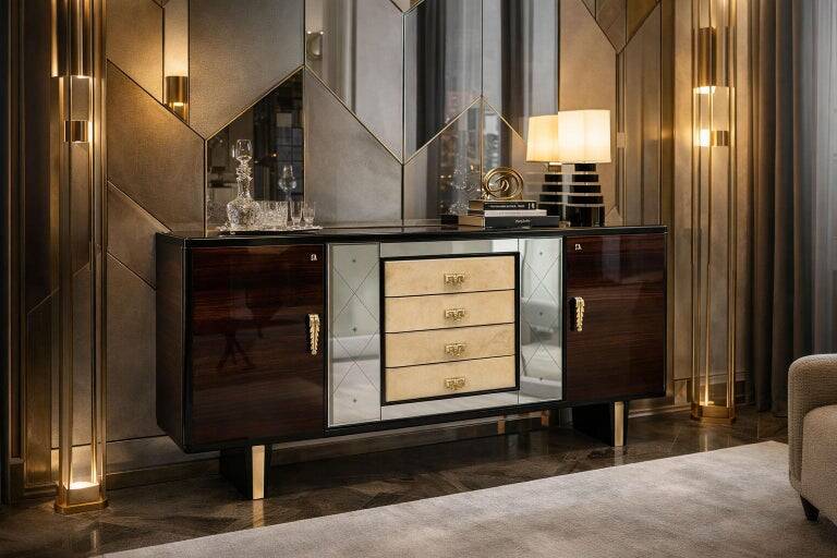 Italian 1940s Art Deco Sideboard in Macassar, Parchment, Attr. Osvaldo Bors
