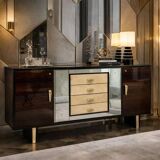 Italian 1940s Art Deco Sideboard in Macassar, Parchment, Attr. Osvaldo Bors