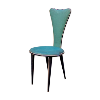 Chaise en bois vinyle aluminium laiton par Umberto Mascagni Bologna Italia Anni '50