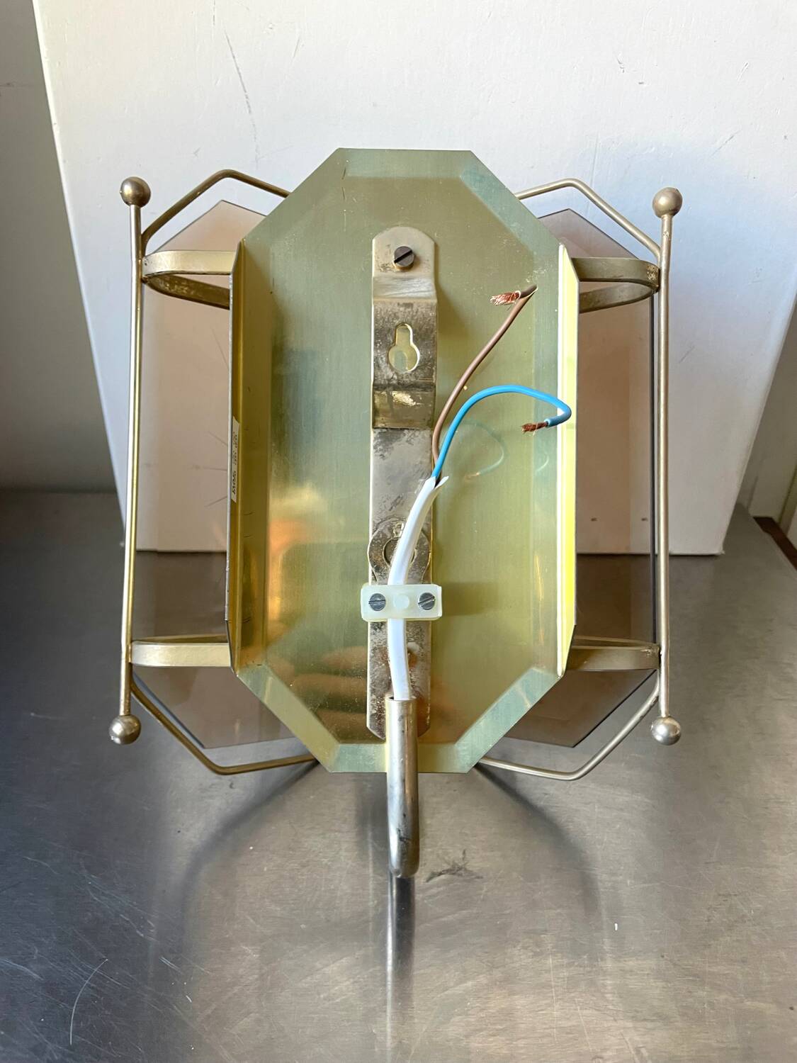 Scandinavian Vintage  wall light Sconce in Brass & Amber colored Glass