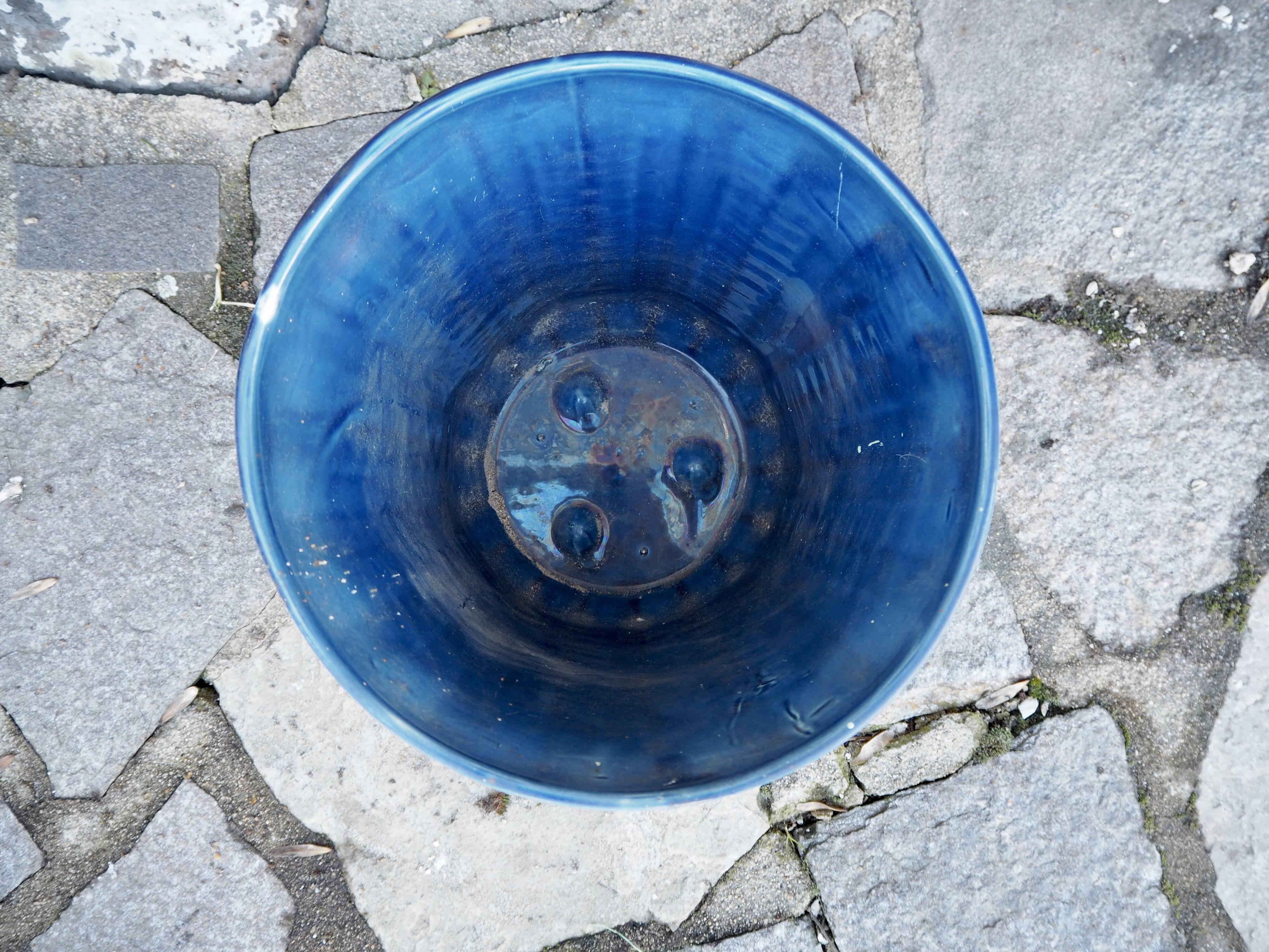 Blue ceramic pot cover
