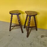 Set vintage french wooden peasant stools, from the 1970
