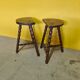 Set vintage french wooden peasant stools, from the 1970