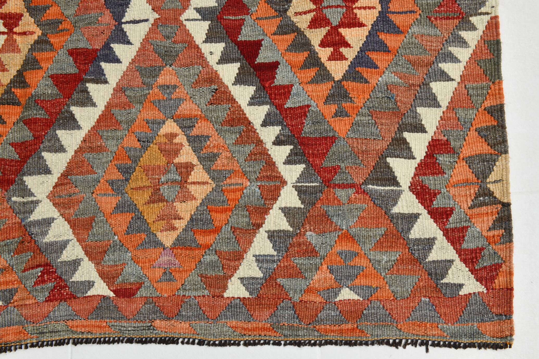 Wine Red & Green Geometric Kilim Rug, 155x268Cm
