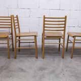 Danish ensemble transformable table 114 cm / 154 + 4 modernist chairs from the 1970s
