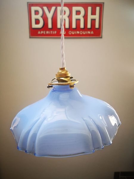 Hanging lamp ballad opaline blue art deco 1930 unusual shape ø 23.5