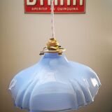 Suspension baladeuse opaline bleu art déco 1930 forme inhabituelle ø 23.5