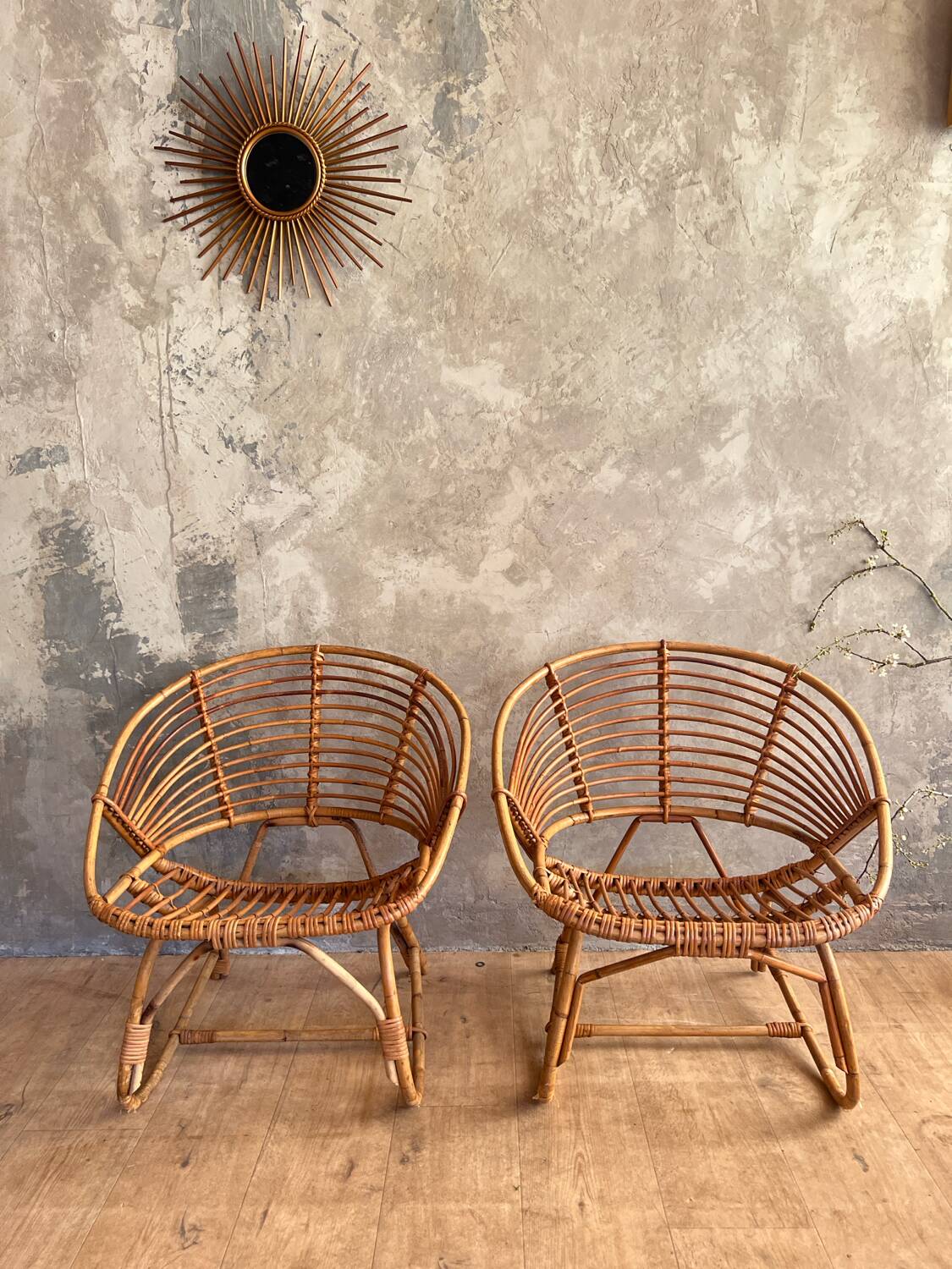 Pair of rattan armchairs
