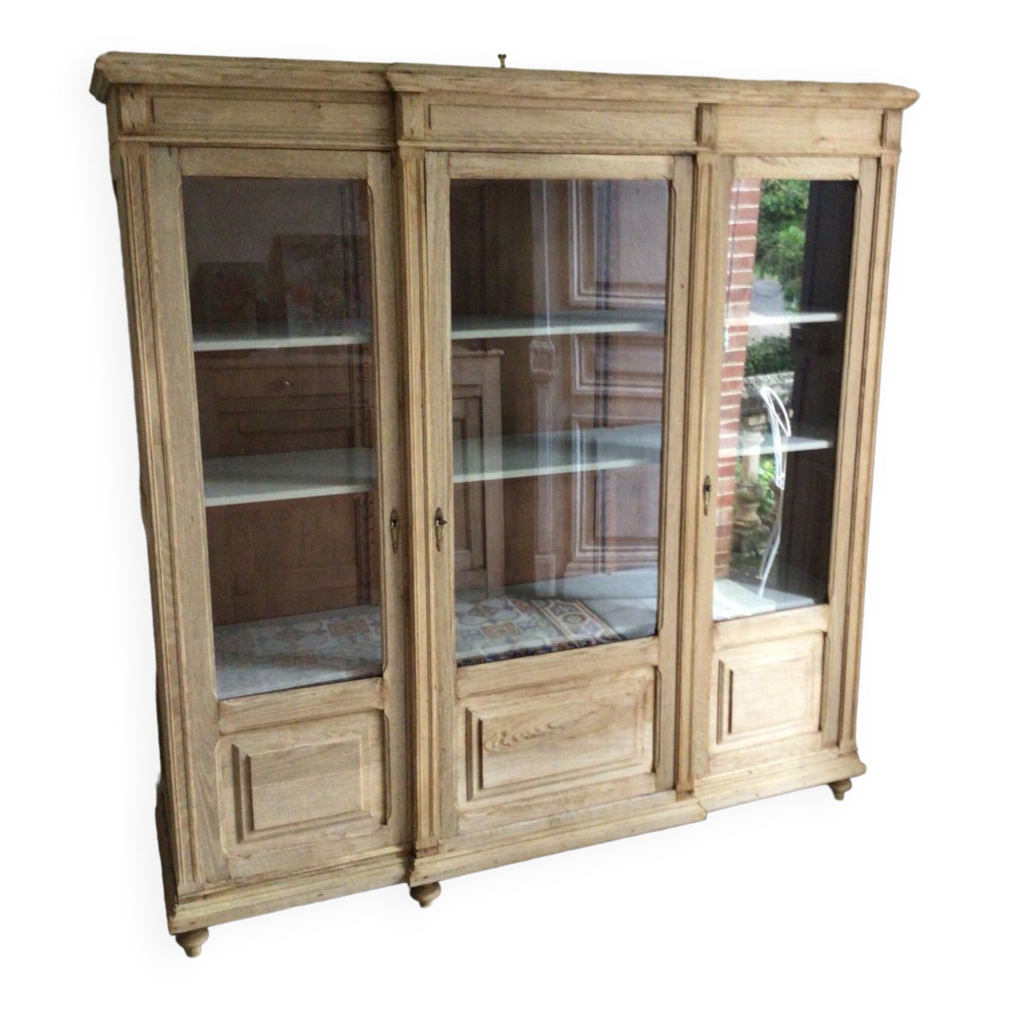 Pickled oak display bookcase