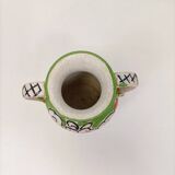 Handcrafted enamelled vase with green and red floral decoration – Italy 15 cm