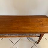 Scandinavian coffee table in teak and wicker 1960