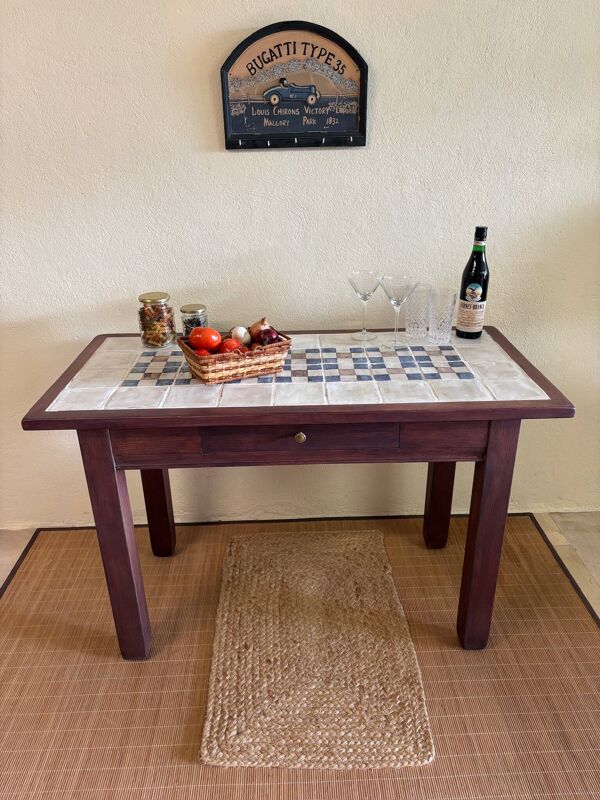 Table d'appoint bois & céramiques