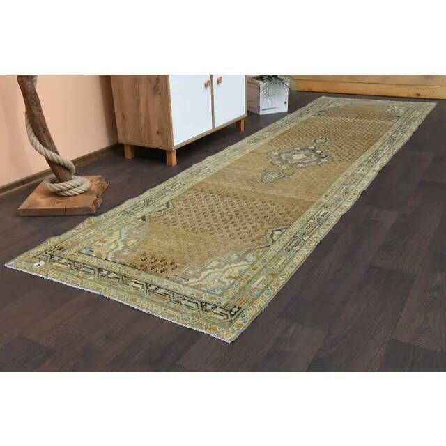 Vintage Turkish Oushak Handmade Wool Cotton Orange Runner Rug 100x358