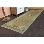 Tapis de couloir vintage turc Oushak fait main en laine et coton orange