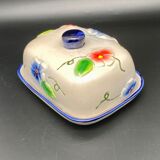 Ceramic butter dish with colored flowers