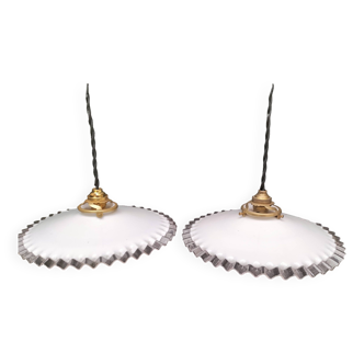 Pair of opaline pendant lights